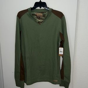 NWT FreeNature army green and brown thermal long sleeve, v neck pullover!